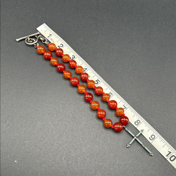 Vintage LUCKY BRAND Cross Necklace Carnelian Beads Hand Knotted 16" - Picture 6 of 9